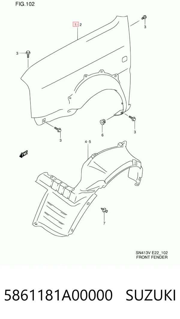 Крыло переднее правое 5861181A00000 Suzuki