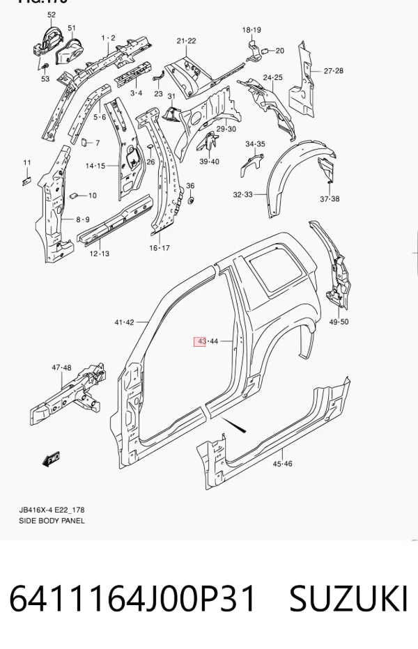 Крыло заднее правое 6411164J00P31 Suzuki