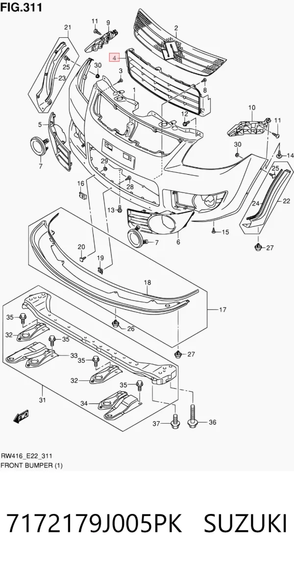 Решетка бампера переднего нижняя 7172179J005PK Suzuki