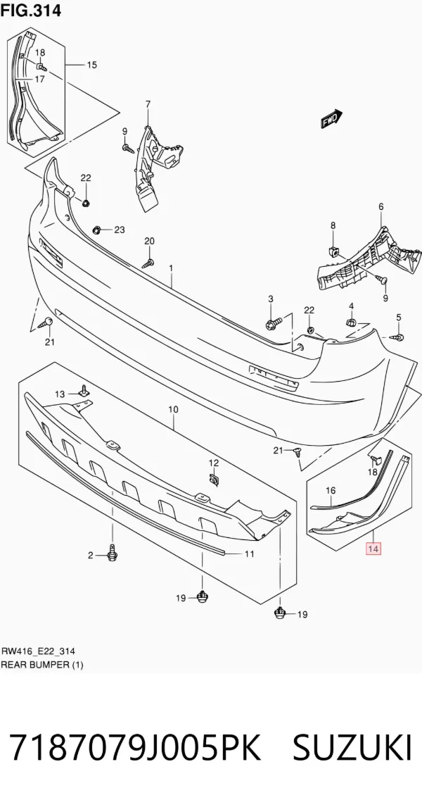 Накладка бампера заднего правая 7187079J005PK Suzuki