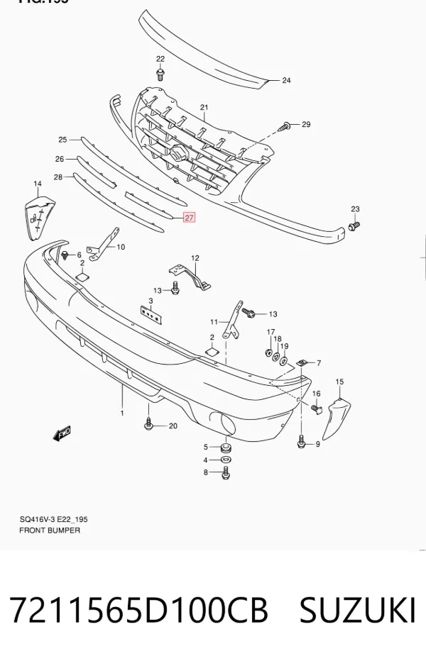 Молдинг решетки радиатора левый 7211565D100CB Suzuki