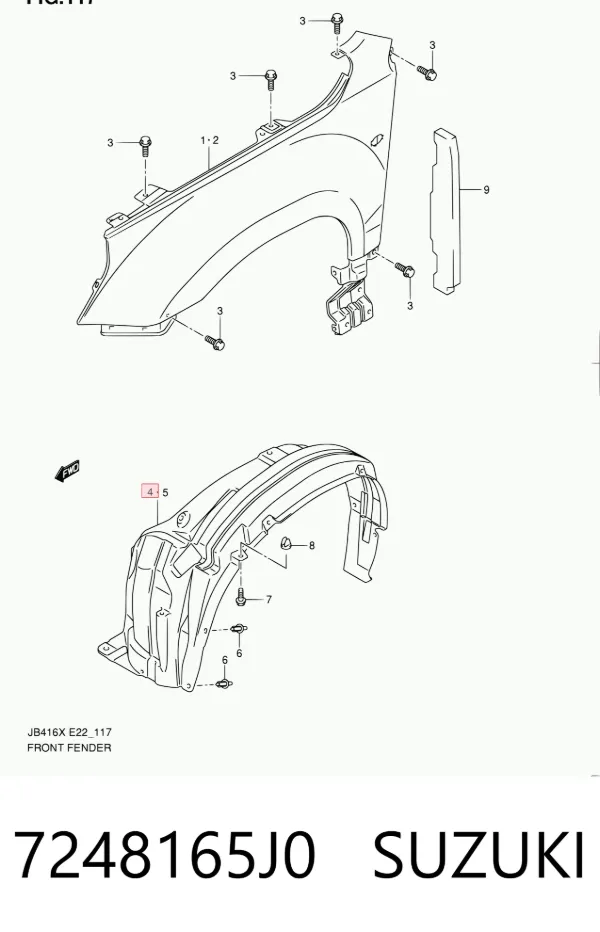 Подкрылок передний правый 7248165J0 Suzuki
