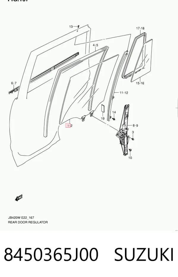Стекло двери задней правой 8450365J00 Suzuki