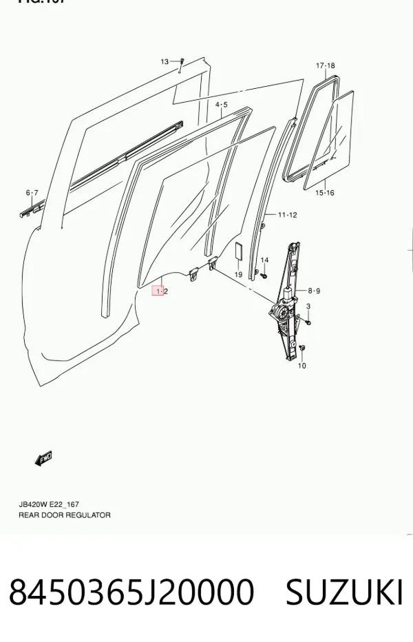 Стекло двери задней правой 8450365J20000 Suzuki