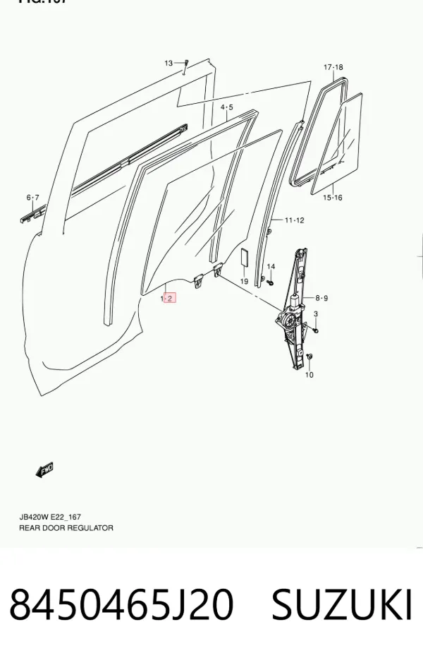Стекло двери задней левой 8450465J20 Suzuki