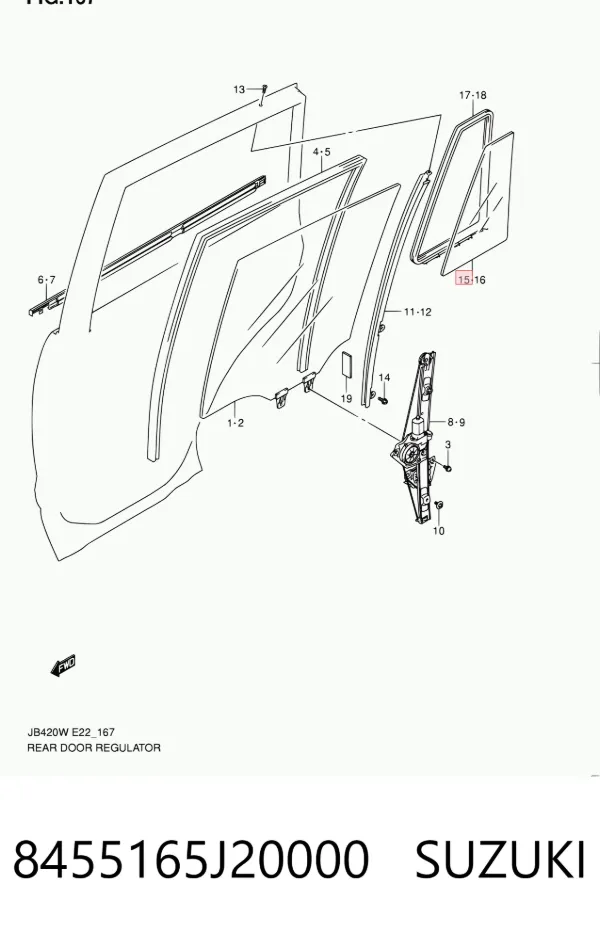 Стекло-форточка двери задней правой 8455165J20000 Suzuki