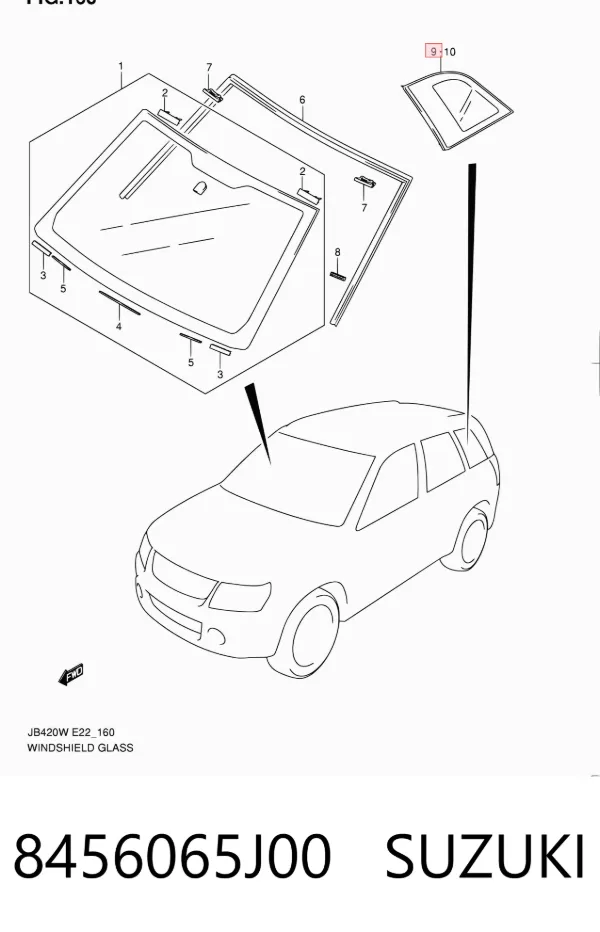 Стекло кузова (багажного отсека) правое 8456065J00 Suzuki