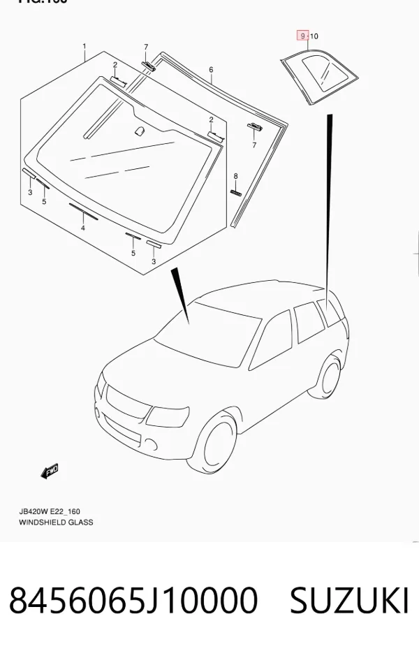 Стекло кузова (багажного отсека) правое 8456065J10000 Suzuki
