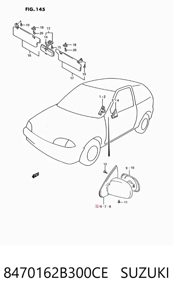Правое зеркало 8470162B300CE Suzuki
