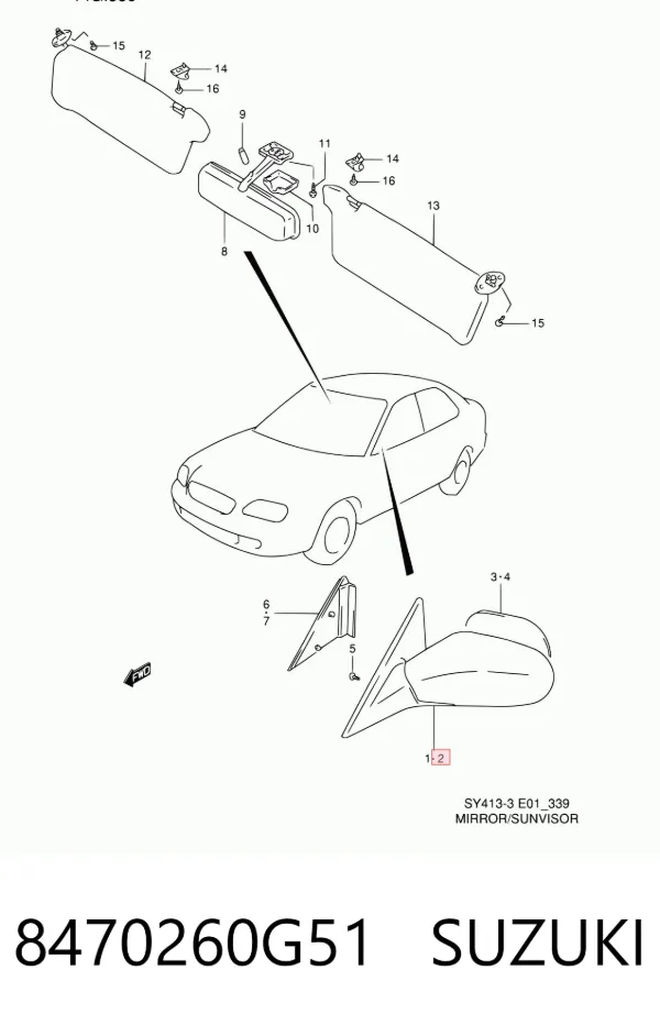 Левое боковое зеркало 8470260G51 Suzuki