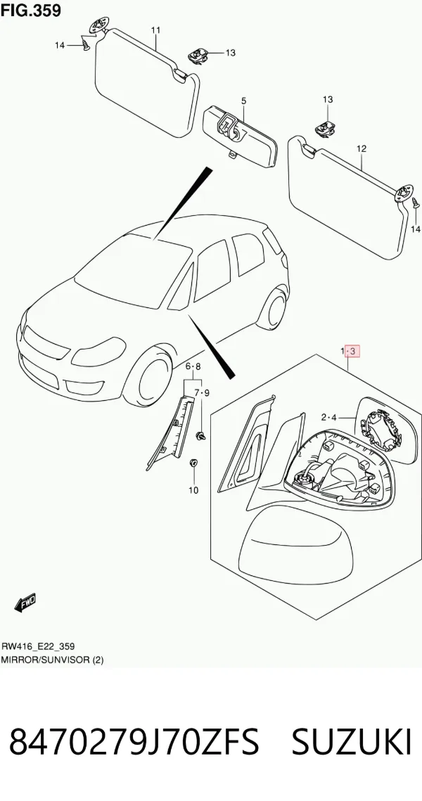 Левое боковое зеркало 8470279J70ZFS Suzuki