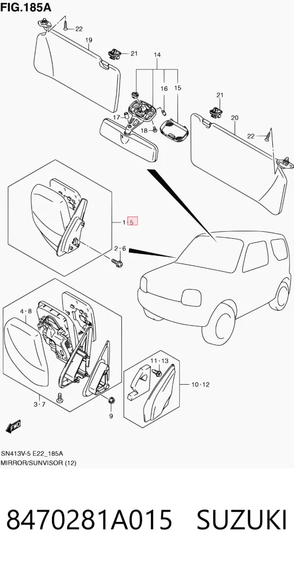 Левое боковое зеркало 8470281A015 Suzuki
