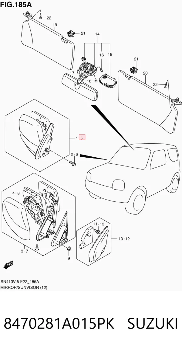 Левое боковое зеркало 8470281A015PK Suzuki