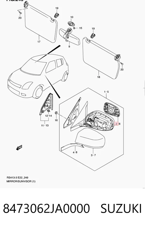 Стекло правого зеркала заднего вида 8473062JA0000 Suzuki