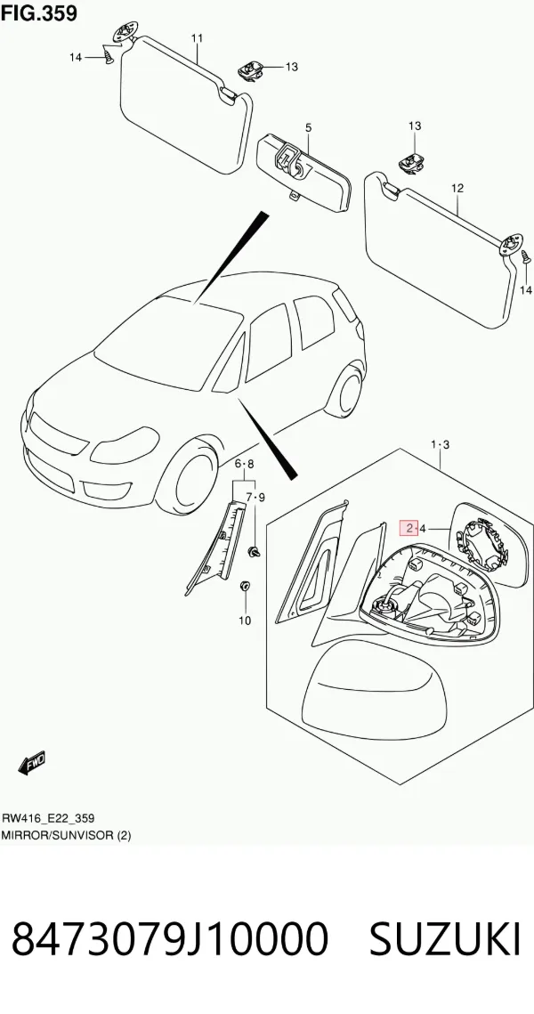 Стекло правого зеркала заднего вида 8473079J10000 Suzuki