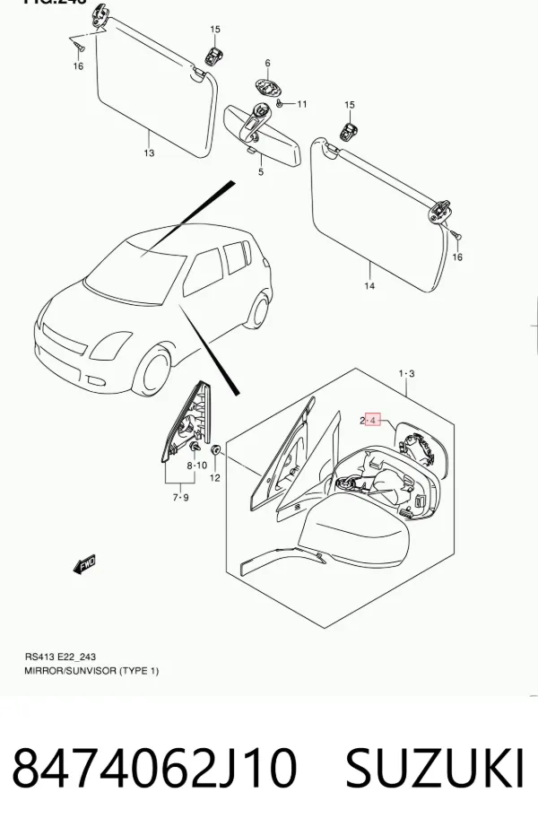 Стекло левого зеркала заднего вида 8474062J10 Suzuki