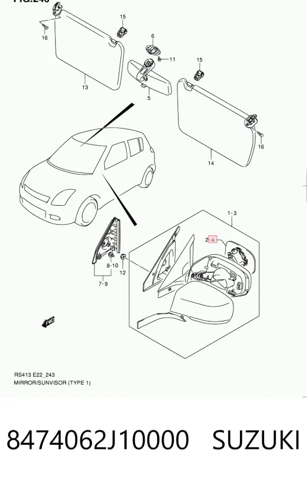 Стекло левого зеркала заднего вида 8474062J10000 Suzuki