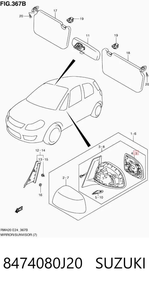 Стекло левого зеркала заднего вида 8474080J20 Suzuki