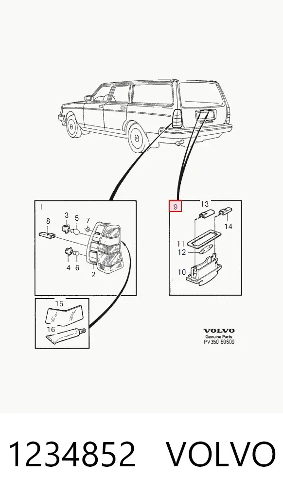 Фонарь подсветки номерного знака 1234852 Volvo
