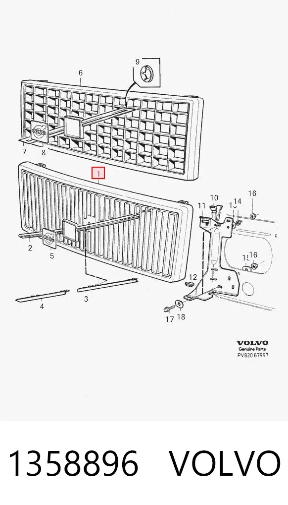 Решетка радиатора 1358896 Volvo
