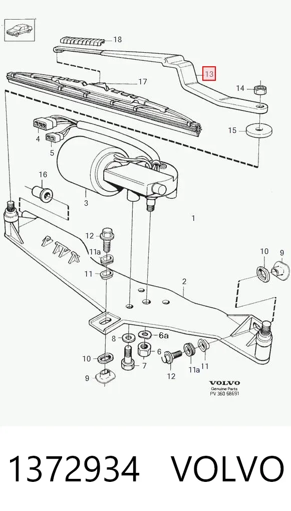 Поводок стеклоочистителя 1372934 Volvo