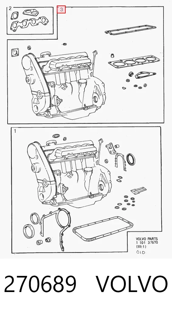 Верхний комплект прокладок двигателя 270689 Volvo