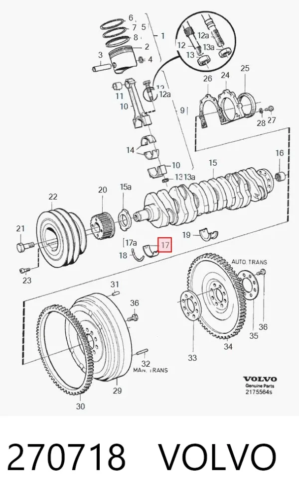 Вкладыши коленвала коренные, комплект, стандарт (STD) 270718 Volvo