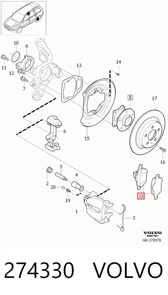 Задние тормозные колодки 274330 Volvo