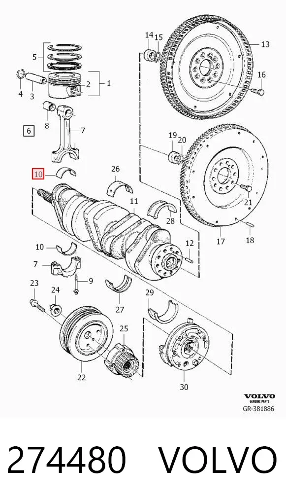 Вкладыши шатунные, 2-й ремонт 274480 Volvo
