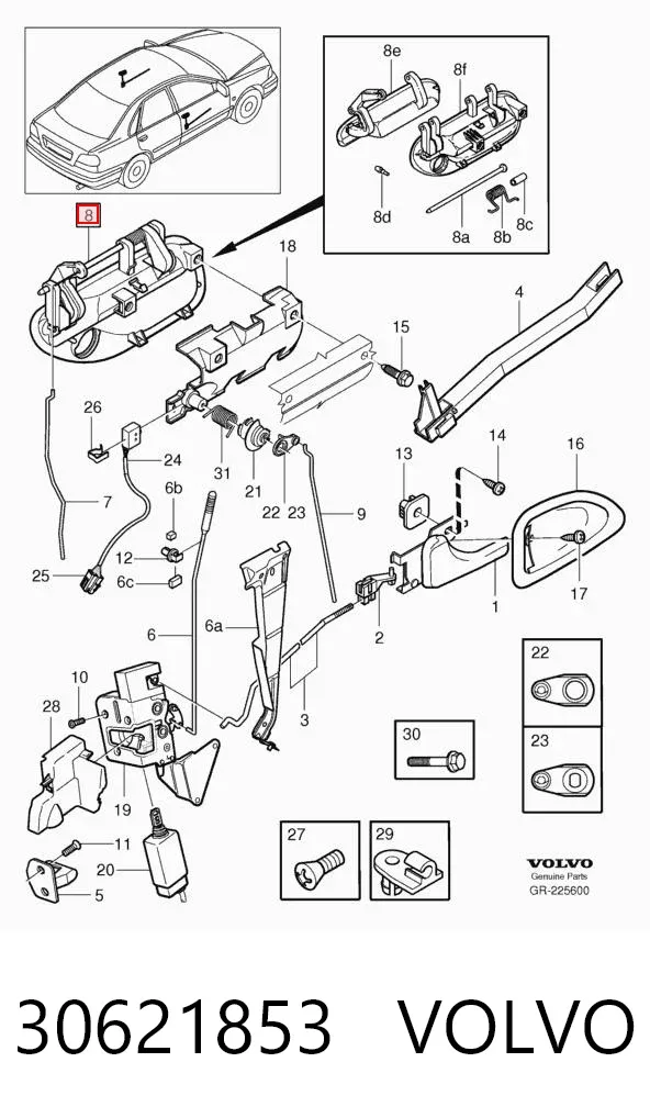 Ручка двери передней наружная левая 30621853 Volvo