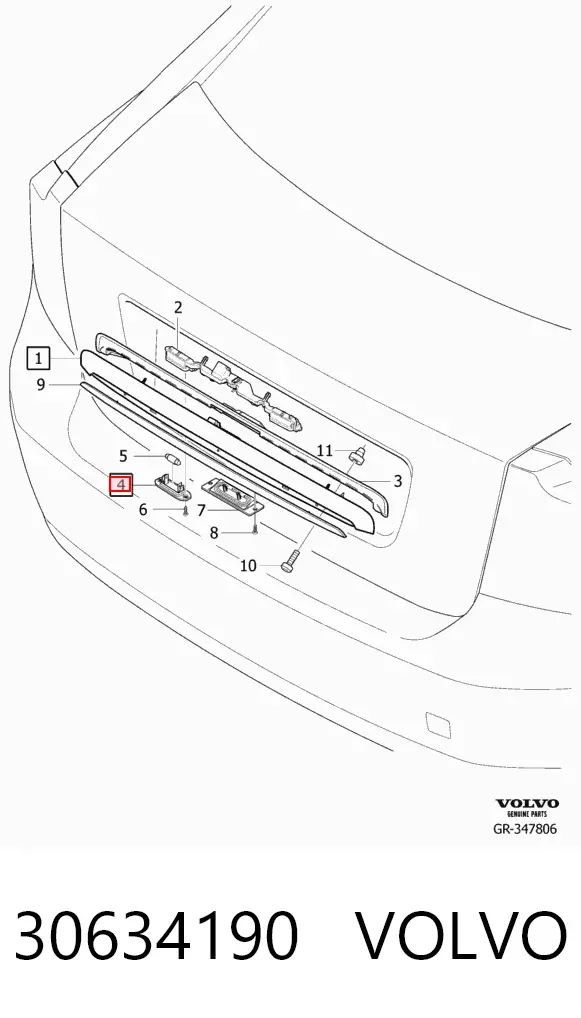 Фонарь подсветки номерного знака 30634190 Volvo