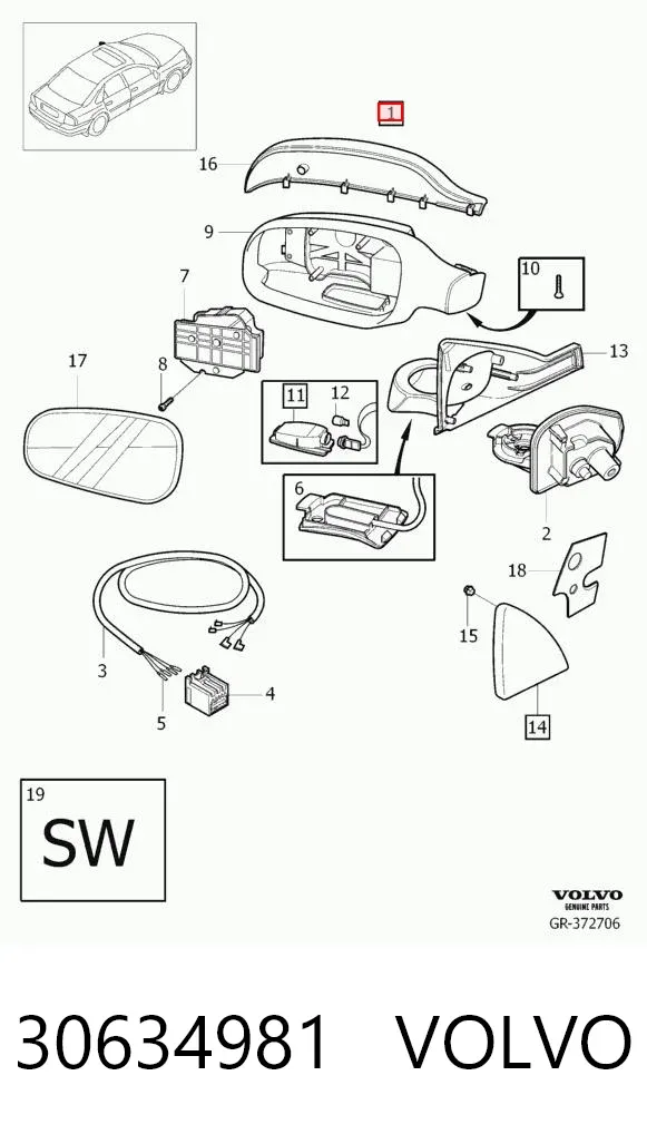 Левое боковое зеркало 30634981 Volvo