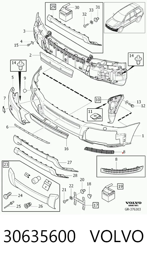 Решетка бампера переднего левая 30635600 Volvo