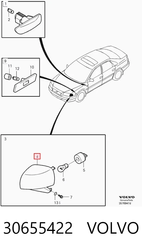 Поворотник левый 30655422 Volvo