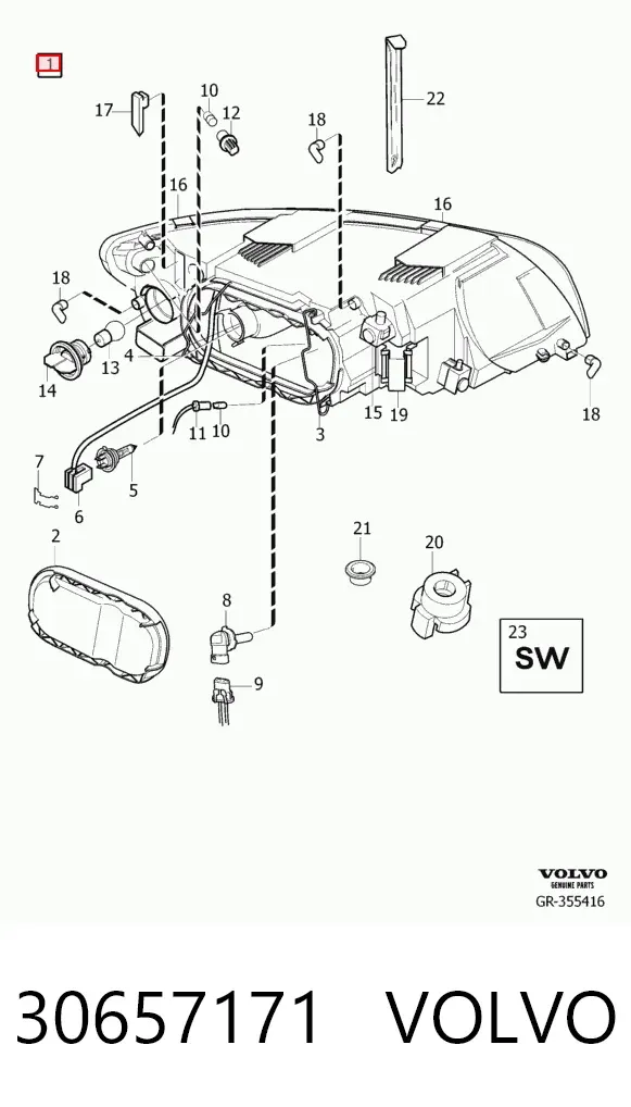 Правая фара 30657171 Volvo