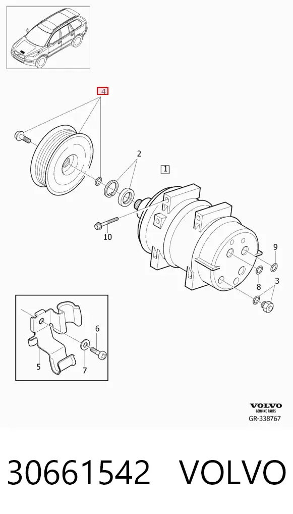 Шкив компрессора кондиционера 30661542 Volvo