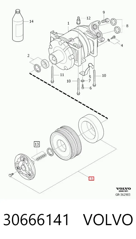 Шкив компрессора кондиционера 30666141 Volvo