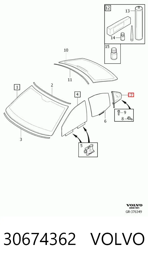 Стекло-форточка двери задней левой 30674362 Volvo