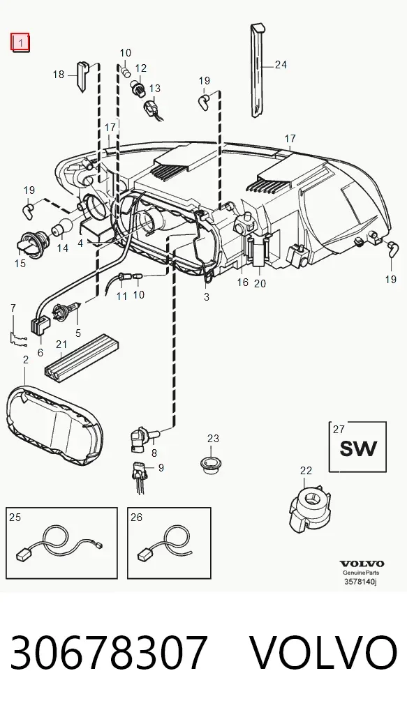 Правая фара 30678307 Volvo
