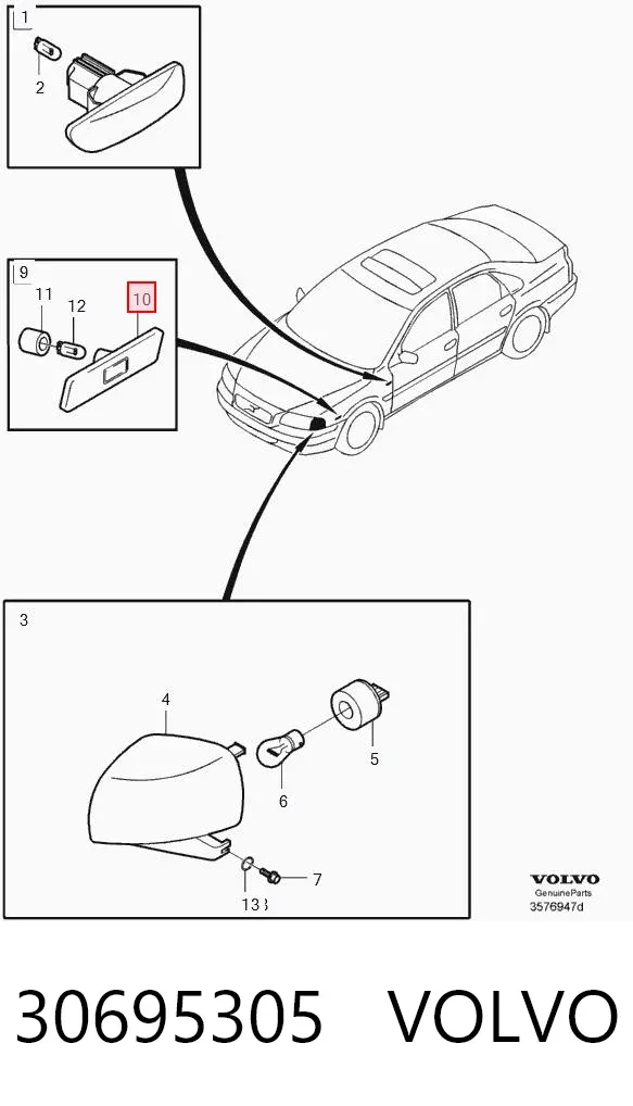 Поворотник правый 30695305 Volvo