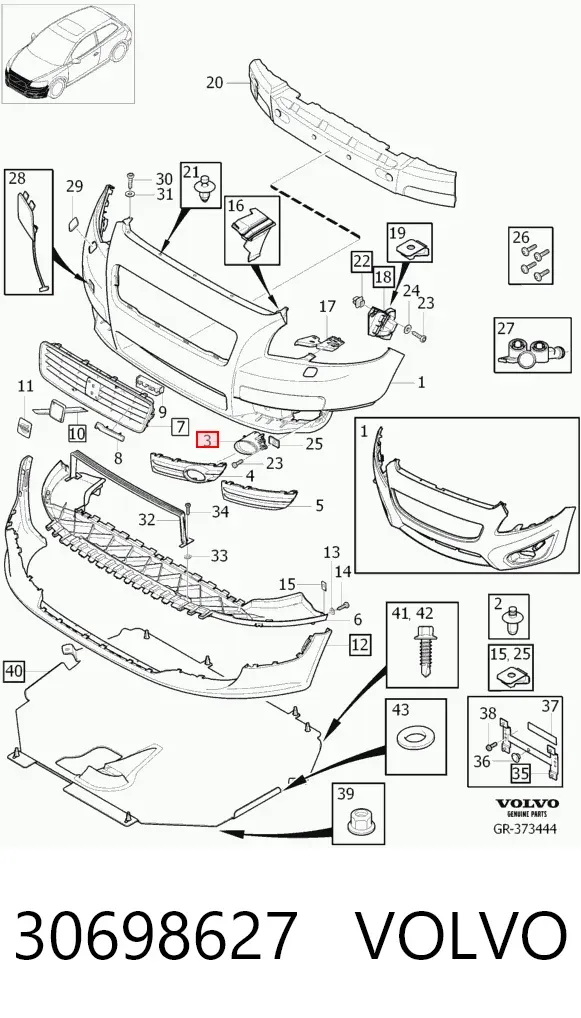 Фара противотуманная левая 30698627 Volvo