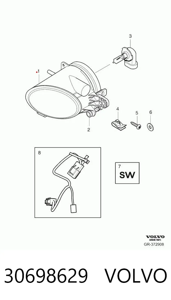 Фара противотуманная левая 30698629 Volvo