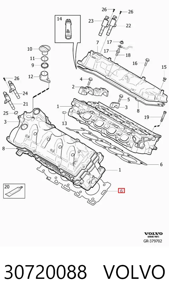 Левая прокладка ГБЦ 30720088 Volvo