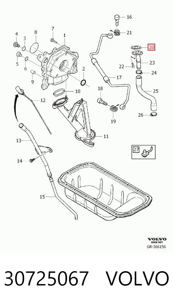 Прокладка шланга отвода масла от турбины 30725067 Volvo