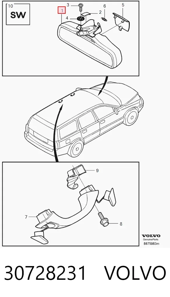 Зеркало заднего вида 30728231 Volvo