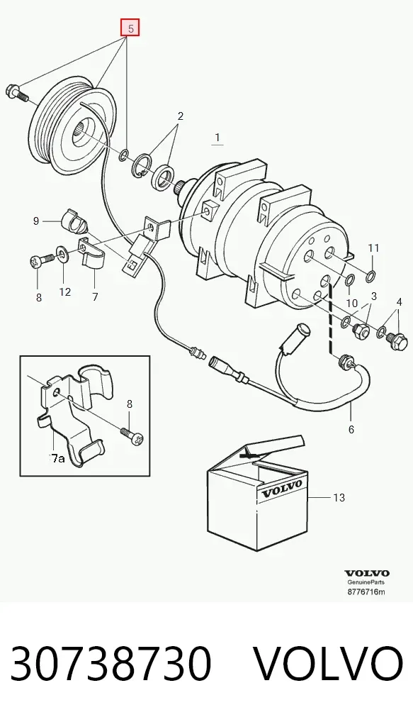 Шкив компрессора кондиционера 30738730 Volvo