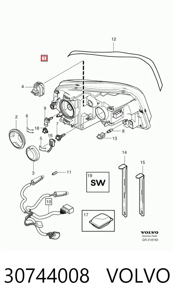 Правая фара 30744008 Volvo