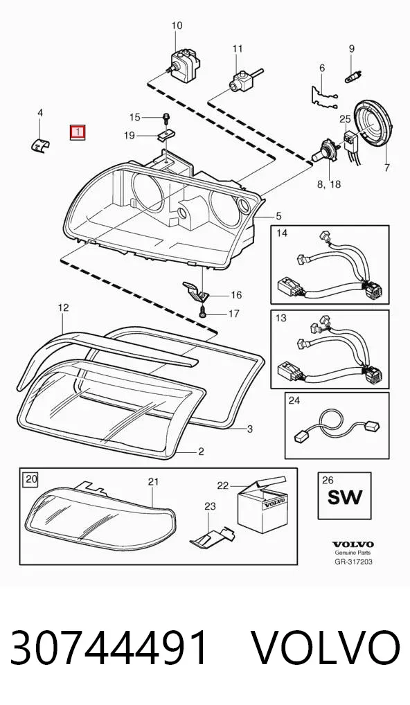 Левая фара 30744491 Volvo