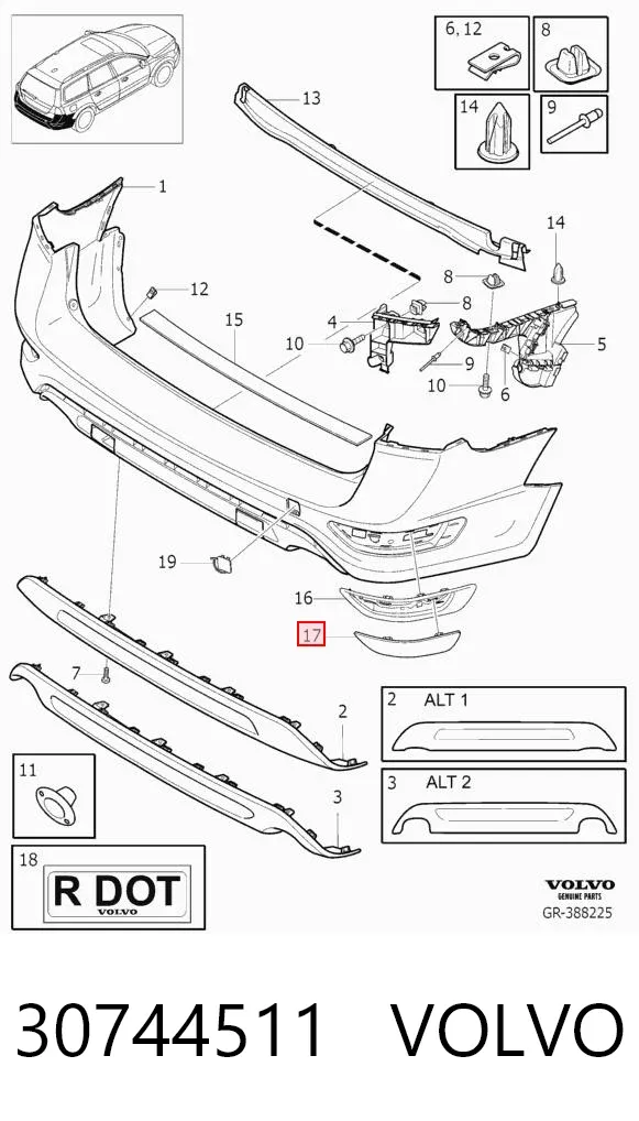 Левый отражатель заднего бампера 30744511 Volvo