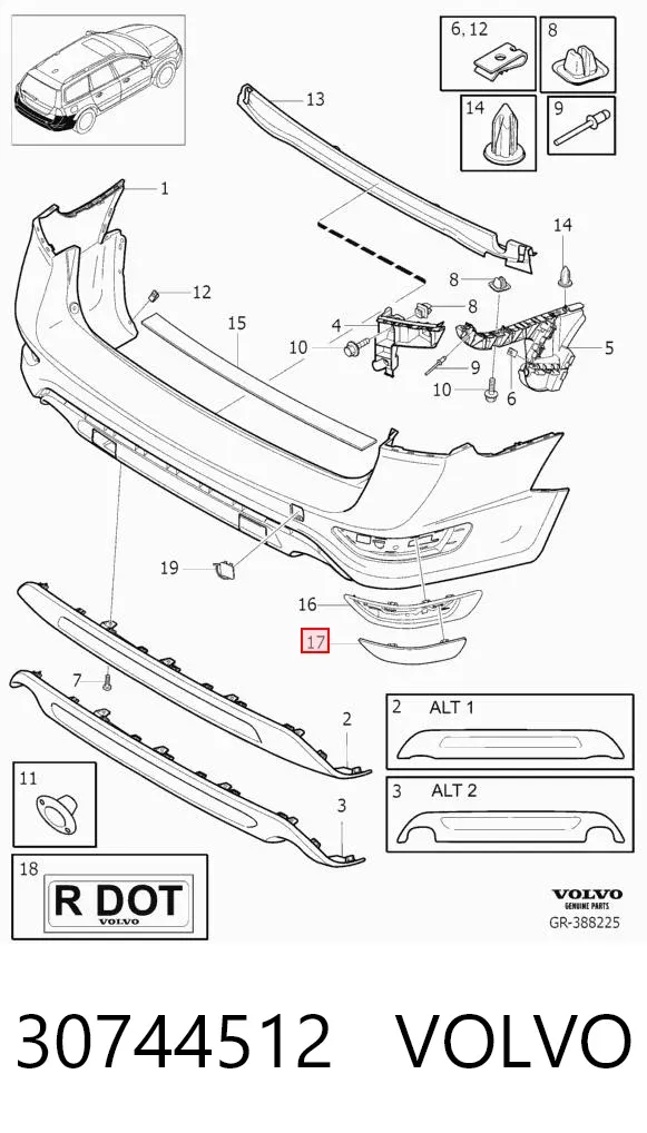 Правый катафот заднего бампера 30744512 Volvo